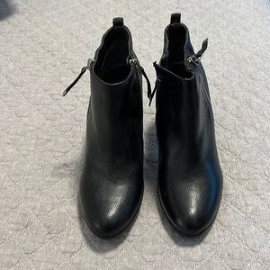 New short black textured leather booties